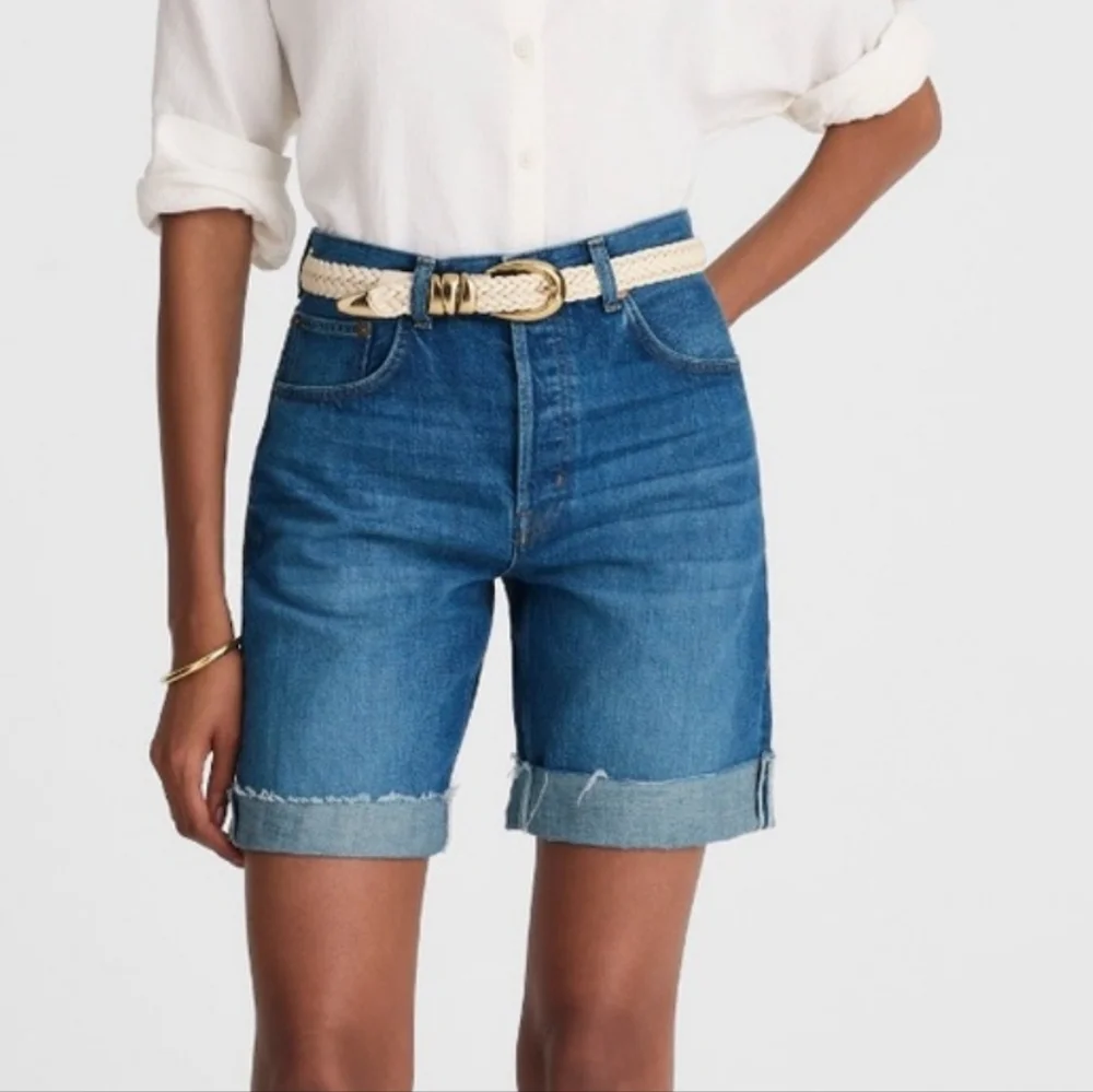 Madewell Long Baggy Cuffed Jean Shorts Rigid Blue Mifflin Wash NWT Size 29